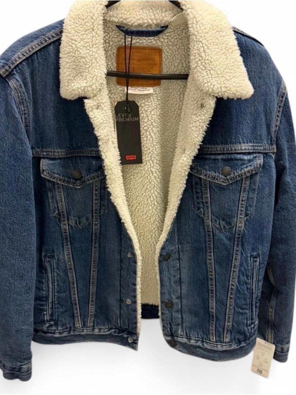 Levi's Blue Denim Bomber Jacket with Cream Sherpa Lining